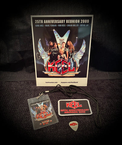 KEEL 2009 Reunion Bundle - signed photo (entire band) + laminated pass, patch, pick